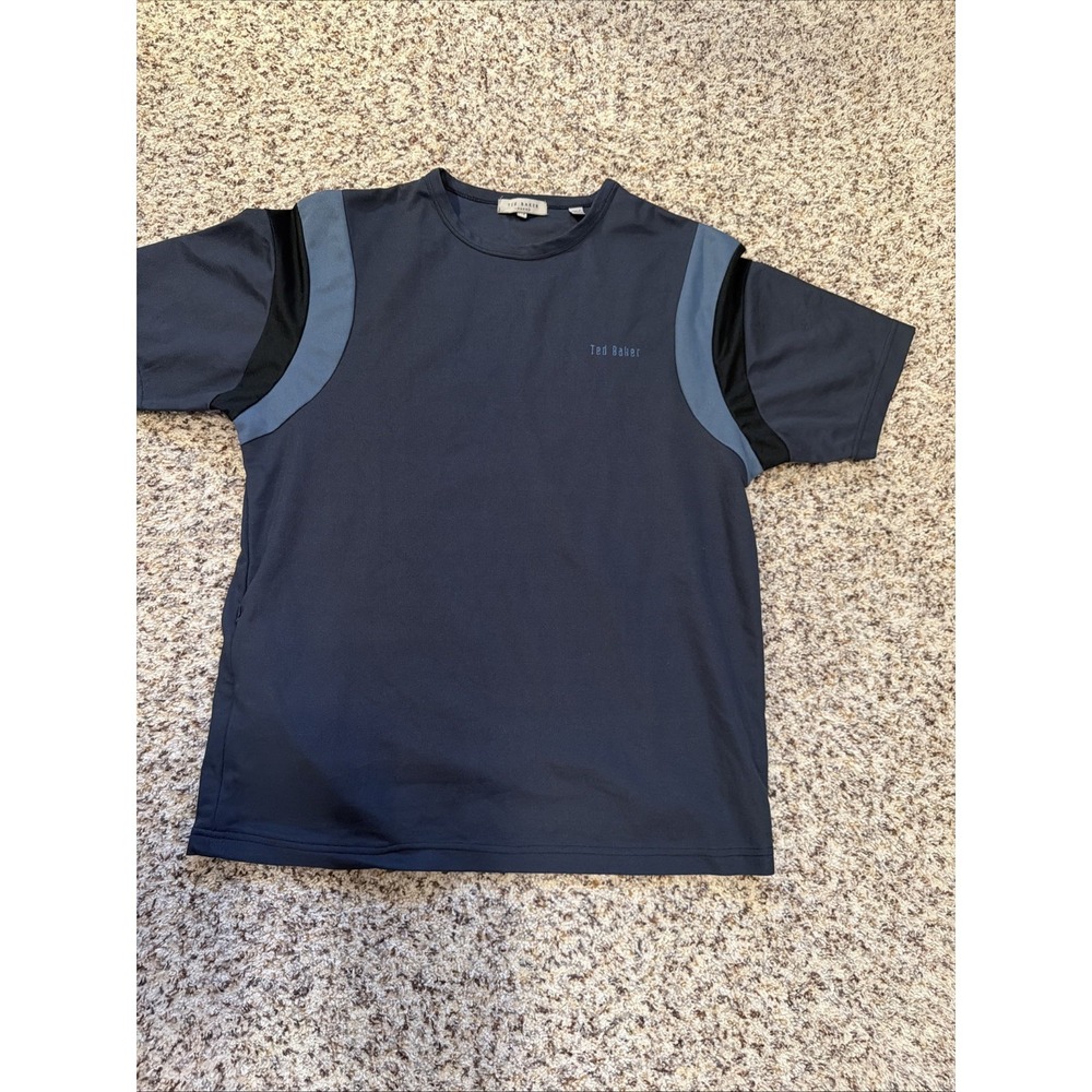 Ted Baker Men Blue T-Shirt Sz 4(L) Zip Pocket Short Sleeves Polyester